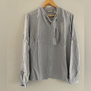 Liz Claiborne Collection Gray Silk Blouse with Neck Tie